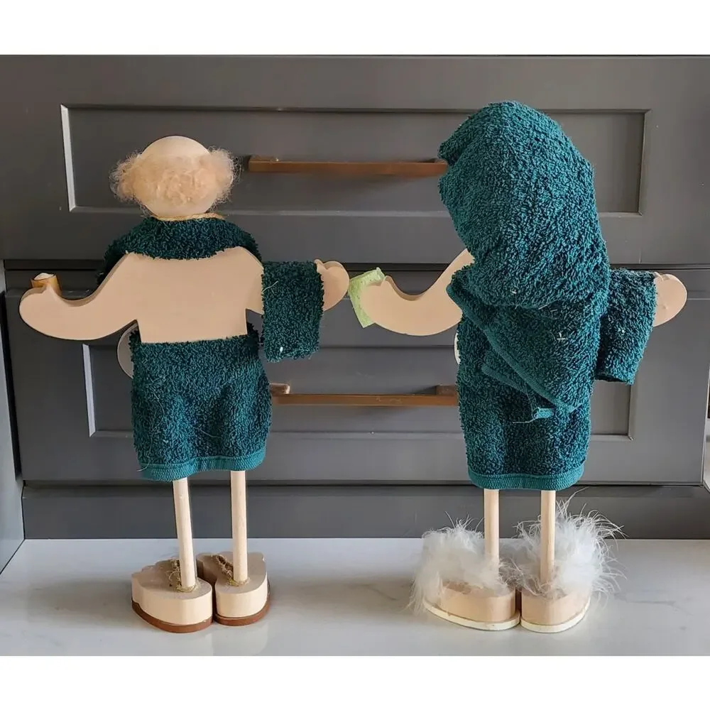 RARE Vintage His & Hers Bathroom Buddy Dolls Whimsical Wooden Folk Art Decor - Picture 6 of 13